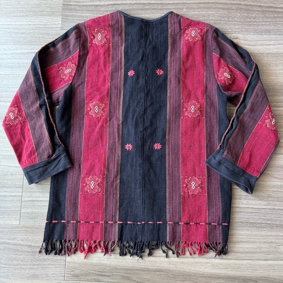 Vintage Black Red Embroidered Fringe Button Jacket - Picture 3 of 7